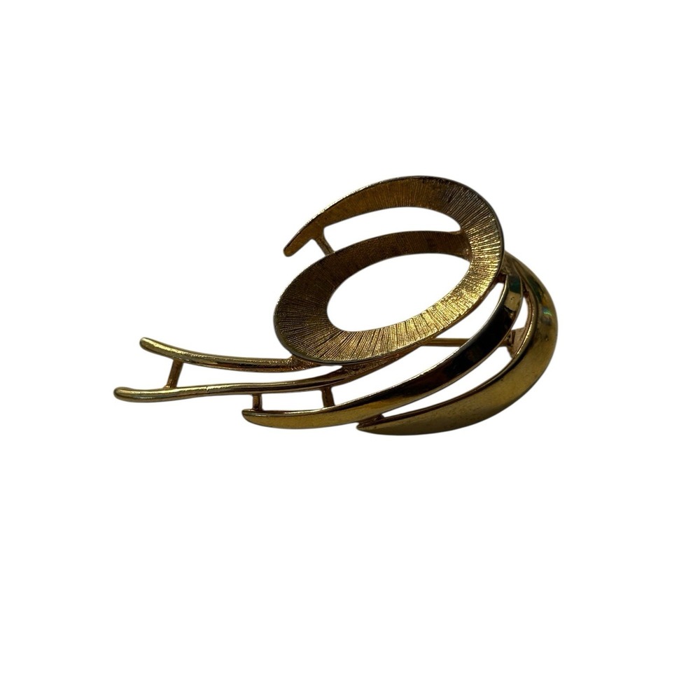 Vintage Coro Brooch Pin Gold Tone Abstract Brushed Polished Swirl Modernist MCM